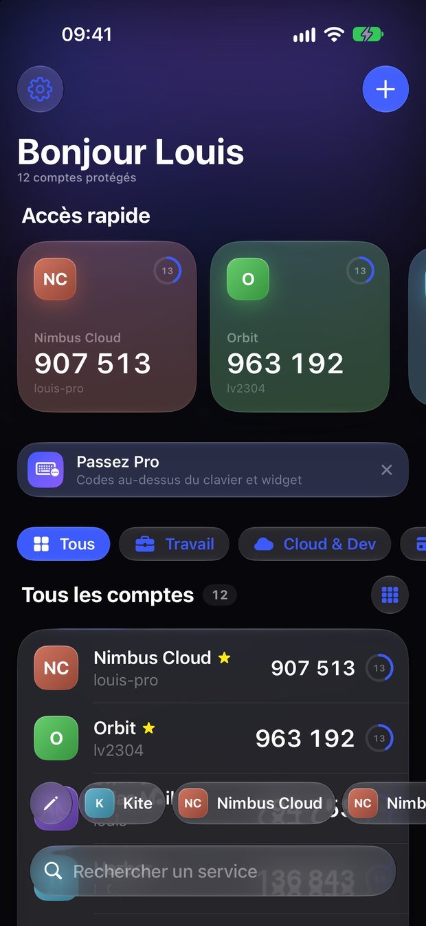 Écran d'accueil de 2FA