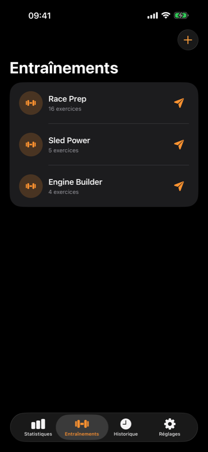 Création d'un entraînement HYROX personnalisé sur iPhone avec liste d'exercices