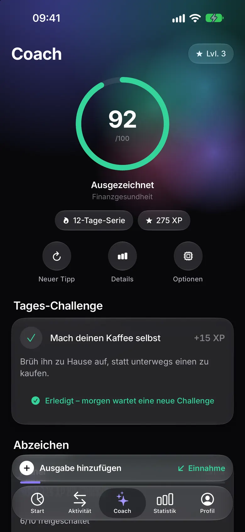 Tages-Challenge und Abzeichen