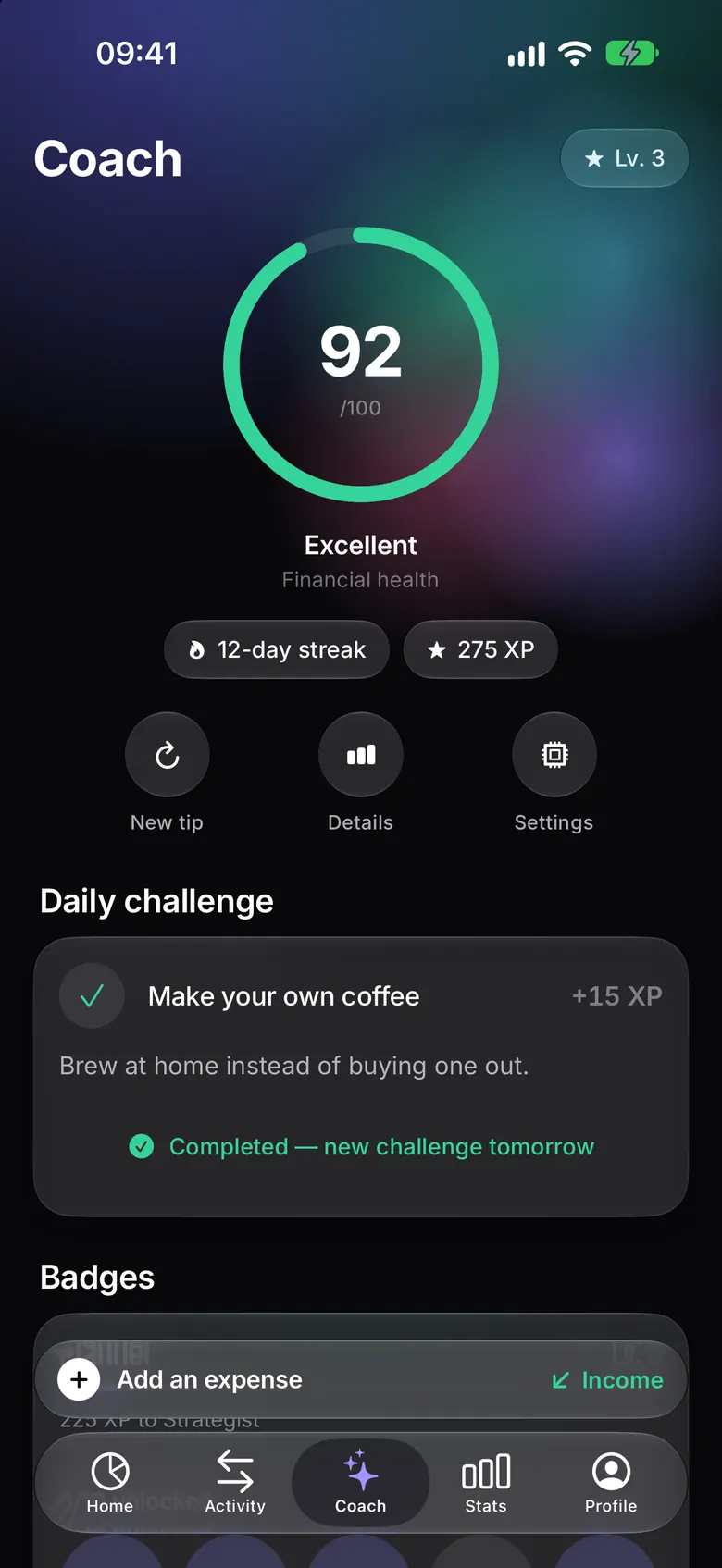 Daily challenge and badges
