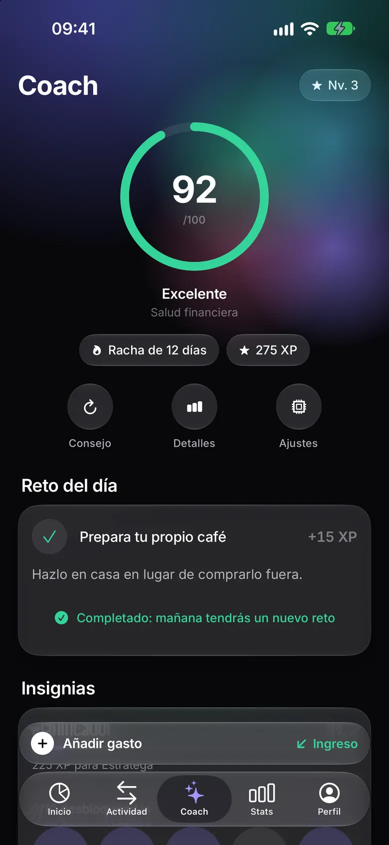 Reto del día e insignias