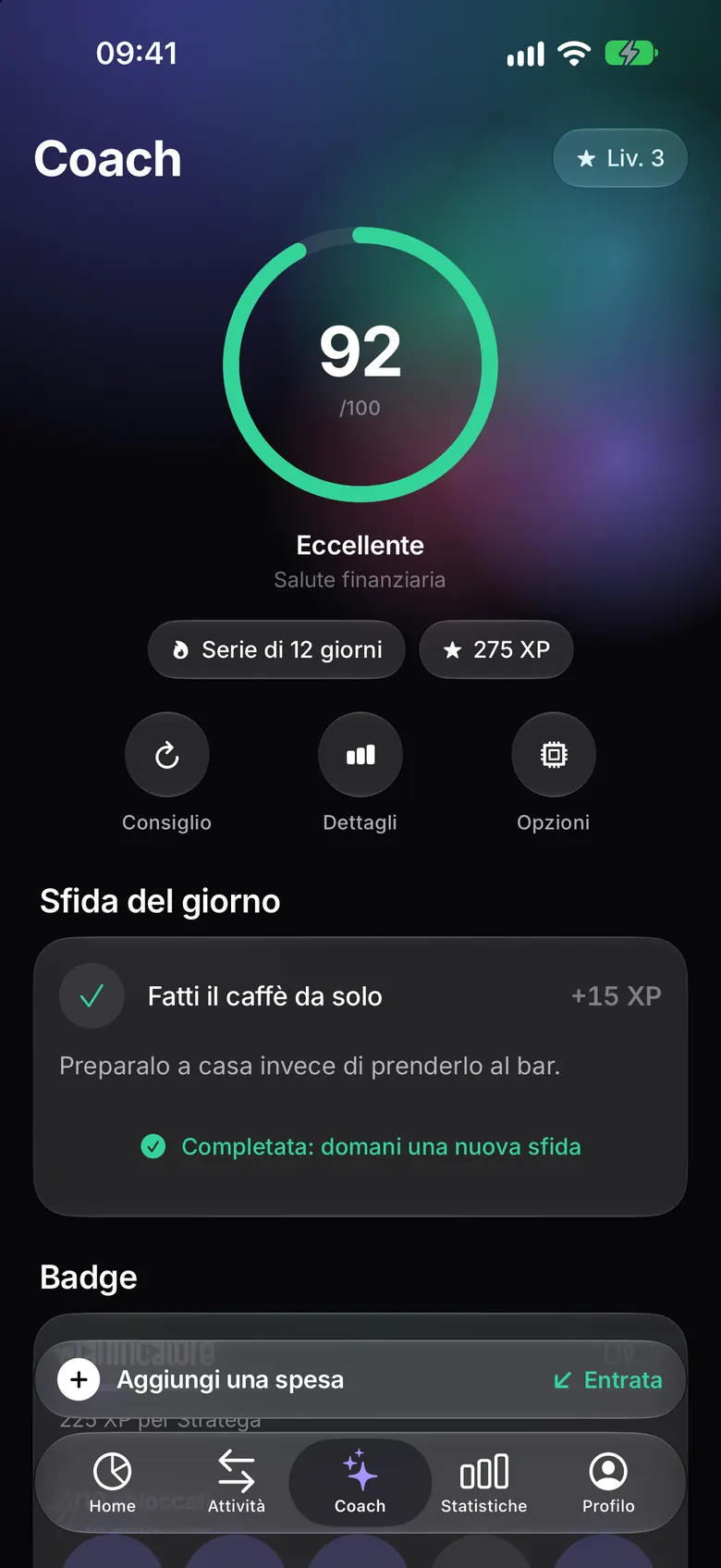 Sfida del giorno e badge