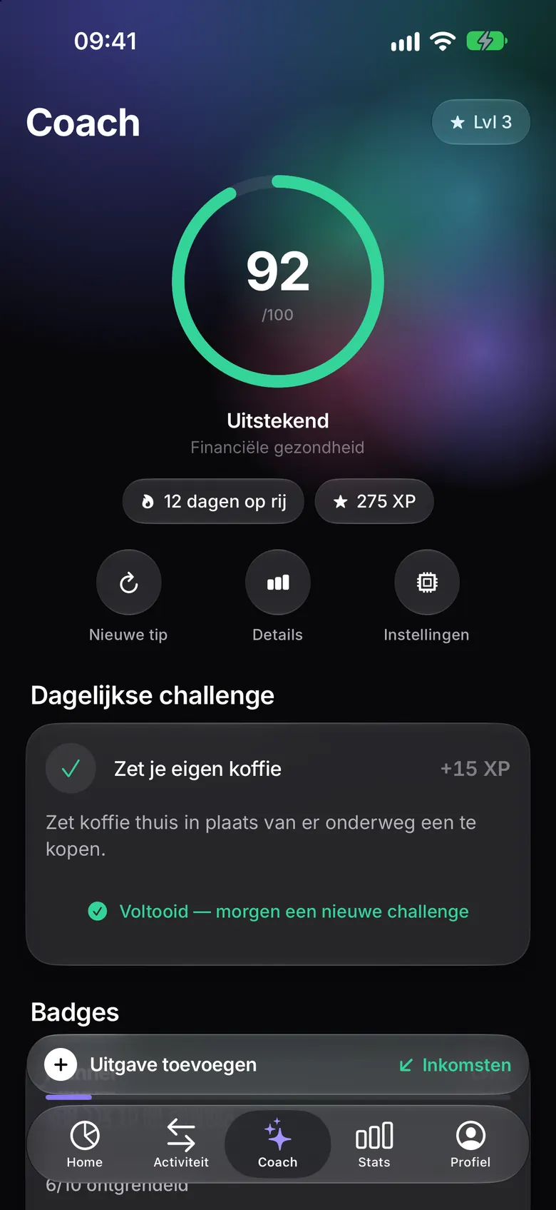 Dagelijkse challenge en badges