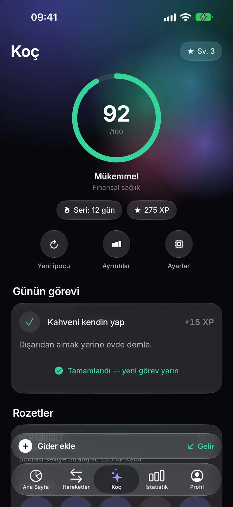 Günlük görev ve rozetler